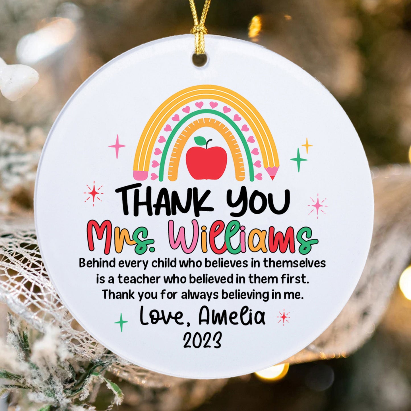 Personalized Teacher Christmas Ornament, Custom Gift From Students Thank You Teacher Gift, Teacher Appreciation Gift, Christmas Teacher Gift