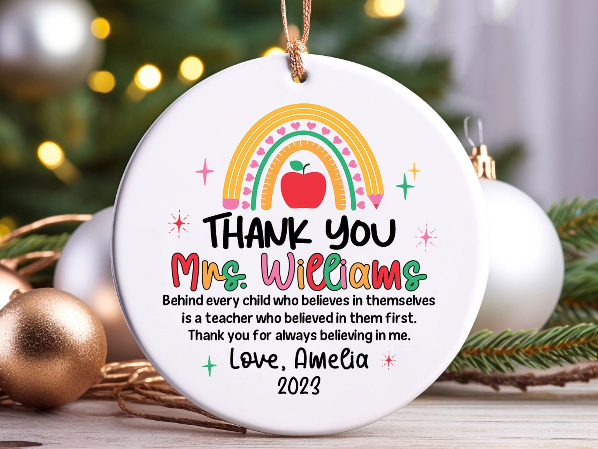Personalized Teacher Christmas Ornament, Custom Gift From Students Thank You Teacher Gift, Teacher Appreciation Gift, Christmas Teacher Gift