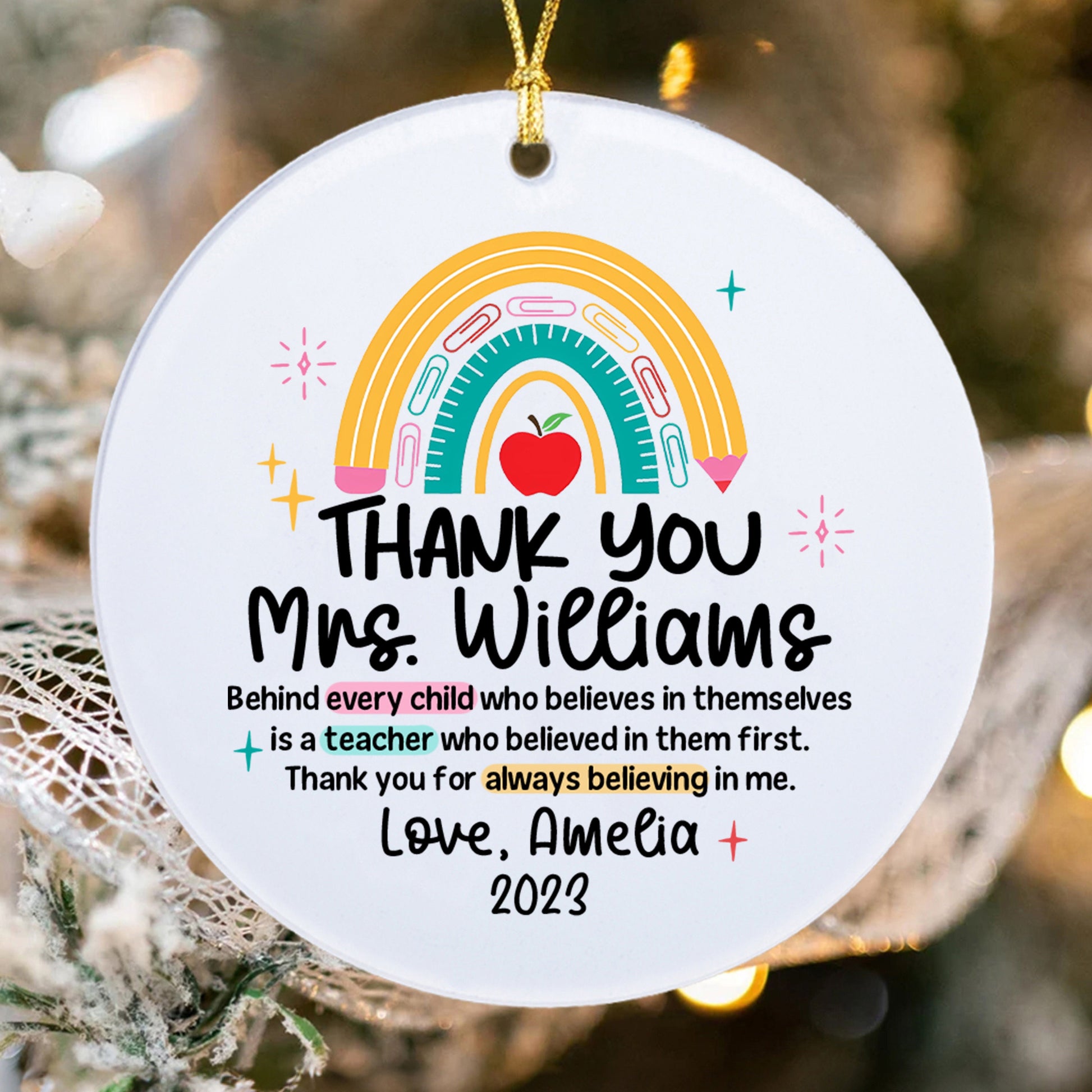 Personalized Teacher Ornament Christmas Teacher Gift, Thank You Gift Gift From Student Teacher Christmas Ornament, Teacher Appreciation Gift