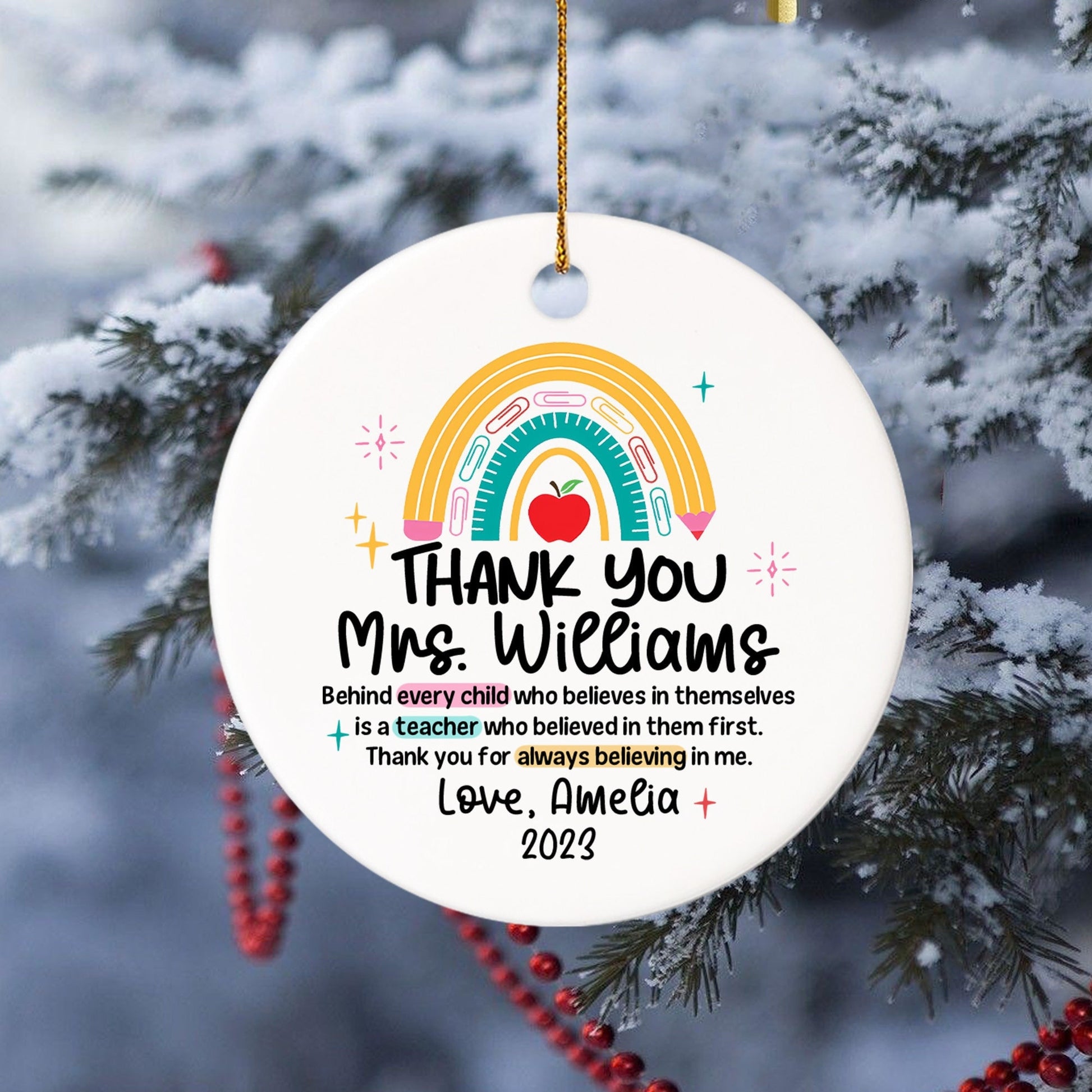 Personalized Teacher Ornament Christmas Teacher Gift, Thank You Gift Gift From Student Teacher Christmas Ornament, Teacher Appreciation Gift