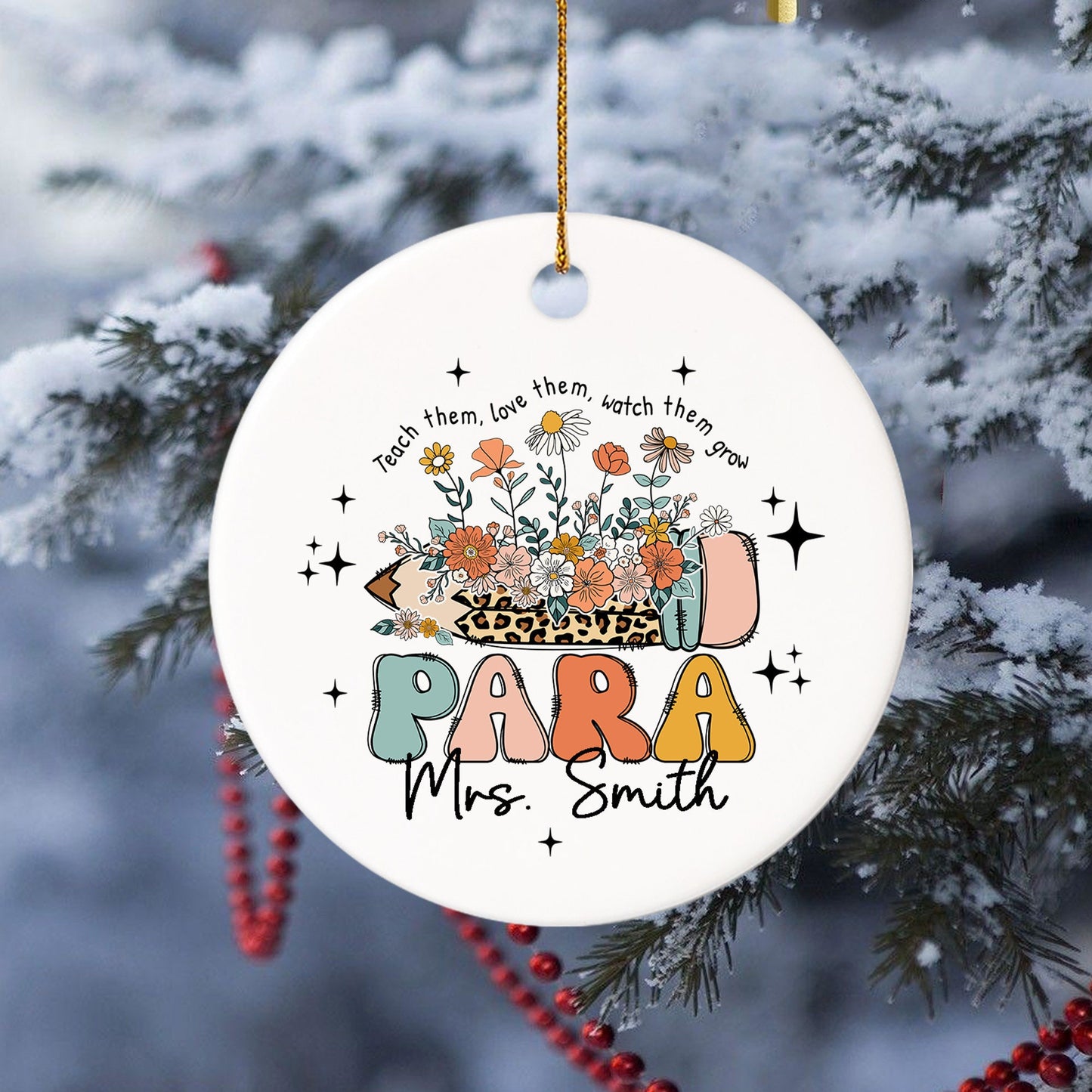 Custom Paraprofessional Ornament, Christmas Parapro Gift, Personalized Christmas Gifts For Parapro, Flower Paraprofessional Ornament Gift