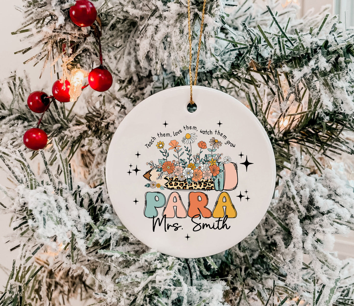 Custom Paraprofessional Ornament, Christmas Parapro Gift, Personalized Christmas Gifts For Parapro, Flower Paraprofessional Ornament Gift
