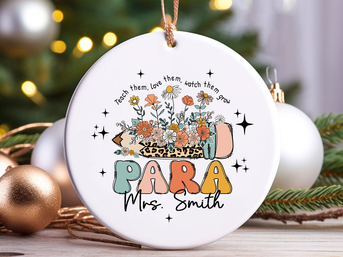 Custom Paraprofessional Ornament, Christmas Parapro Gift, Personalized Christmas Gifts For Parapro, Flower Paraprofessional Ornament Gift