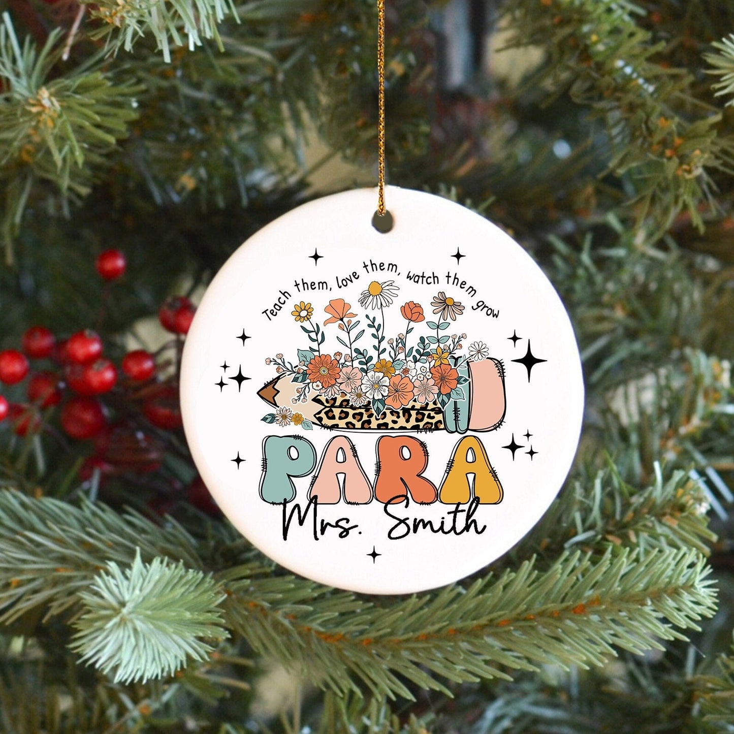 Custom Paraprofessional Ornament, Christmas Parapro Gift, Personalized Christmas Gifts For Parapro, Flower Paraprofessional Ornament Gift