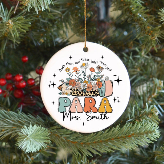 Custom Paraprofessional Ornament, Christmas Parapro Gift, Personalized Christmas Gifts For Parapro, Flower Paraprofessional Ornament Gift