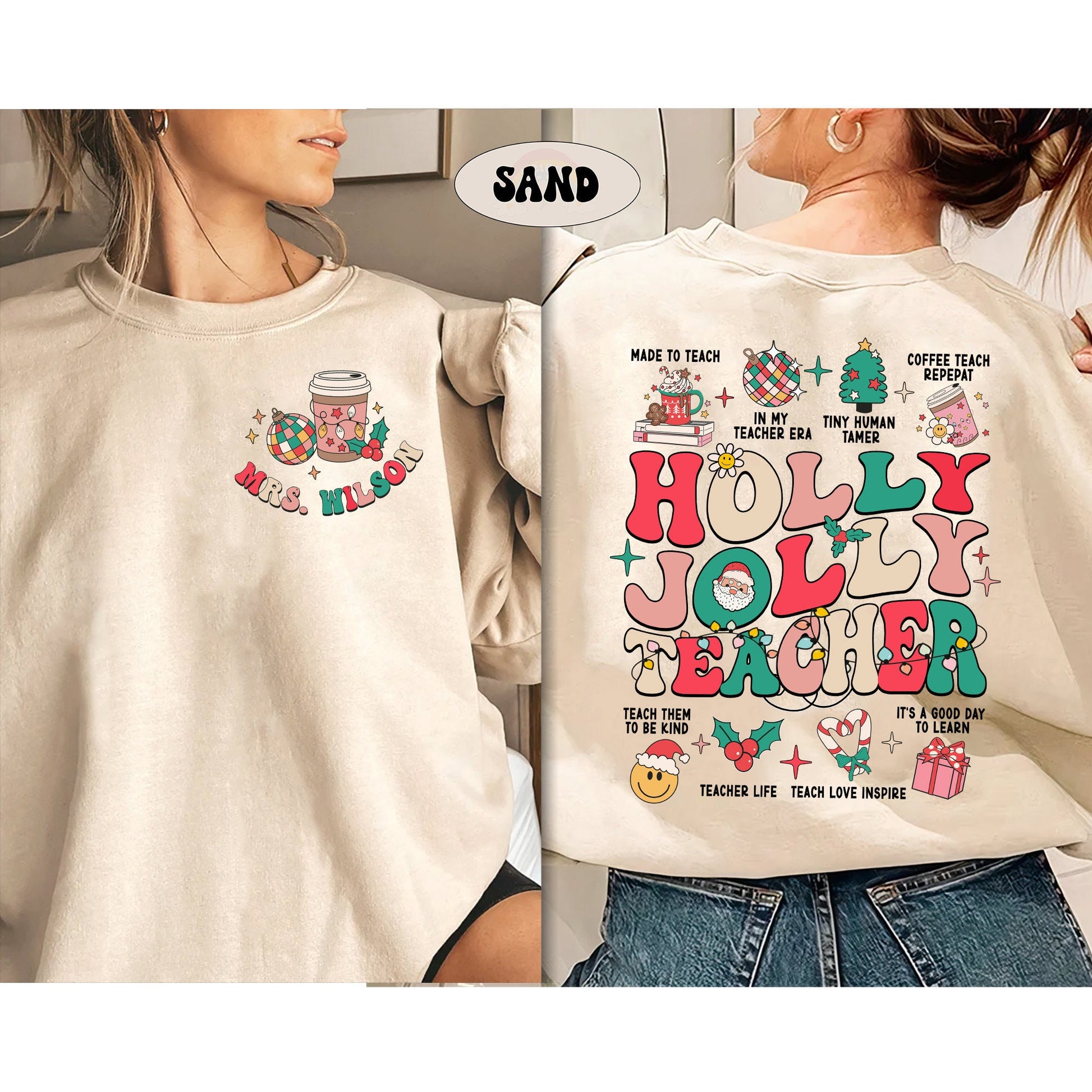 Teacher Christmas Sweatshirt, Holly Jolly Teacher Shirt, Custom Christmas Teacher Shirt, New Christmas Teacher Tee, Teacher Christmas Gift