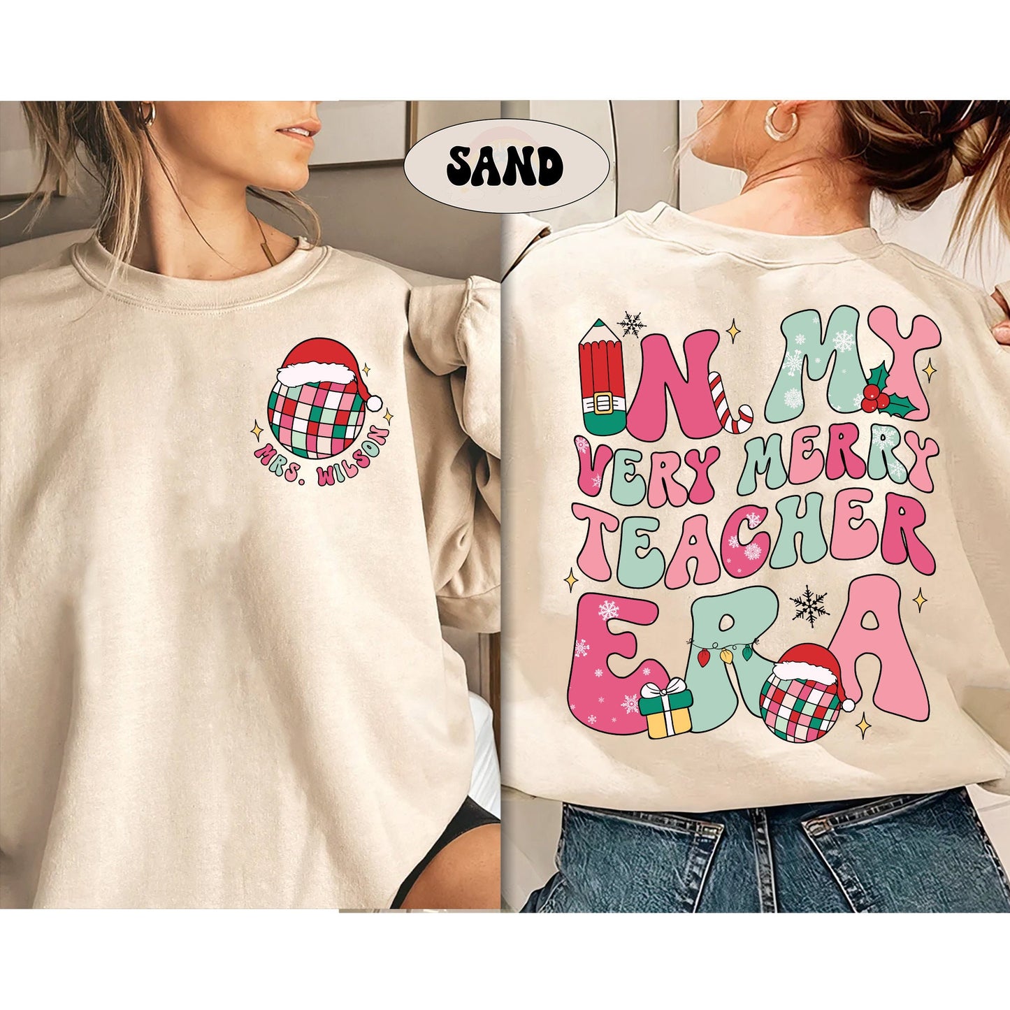 Teacher Christmas Sweatshirt, Very Merry Teacher Shirt, Custom Teacher Christmas Era, Christmas Teacher Sweatshirt, Teacher Christmas Gift