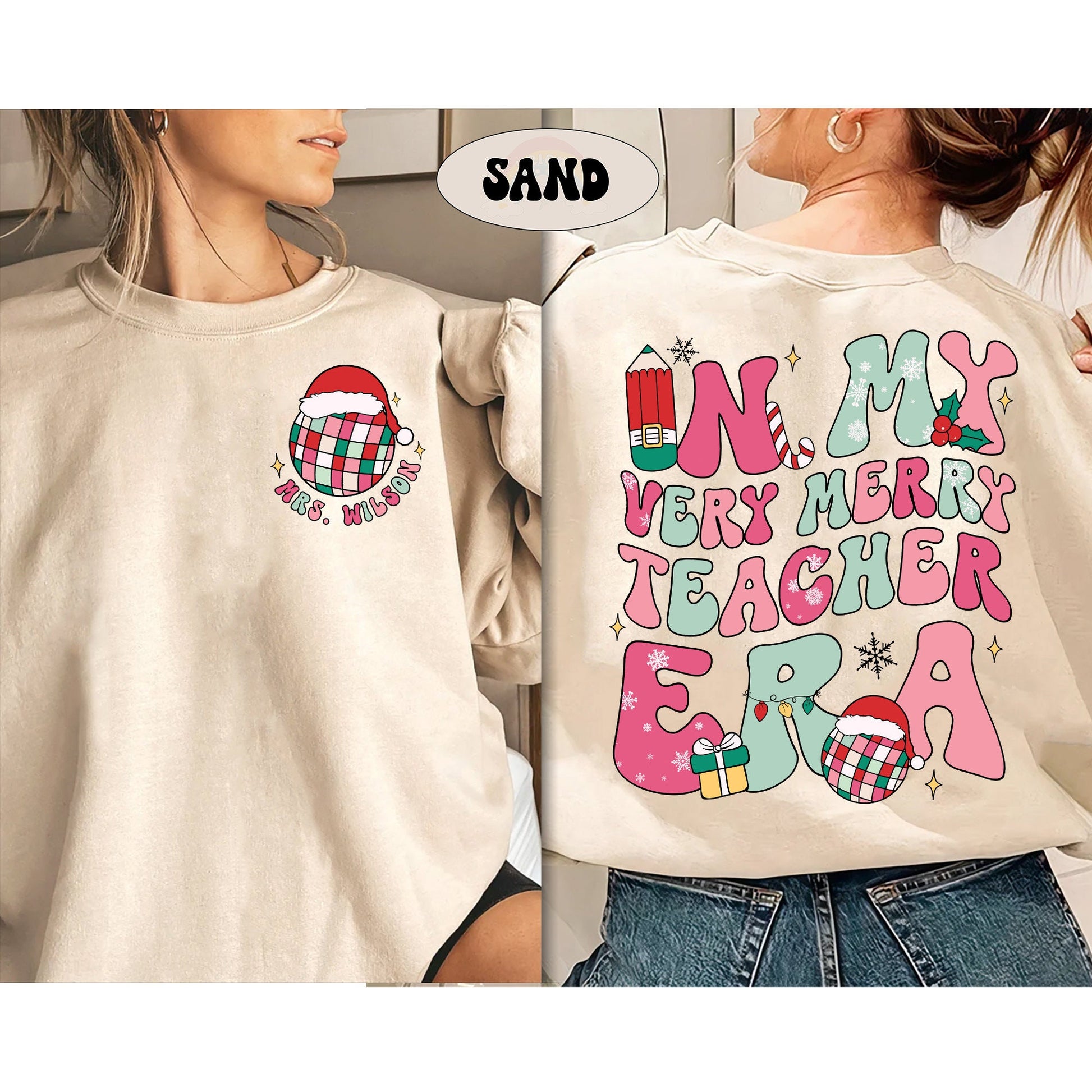 Teacher Christmas Sweatshirt, Very Merry Teacher Shirt, Custom Teacher Christmas Era, Christmas Teacher Sweatshirt, Teacher Christmas Gift