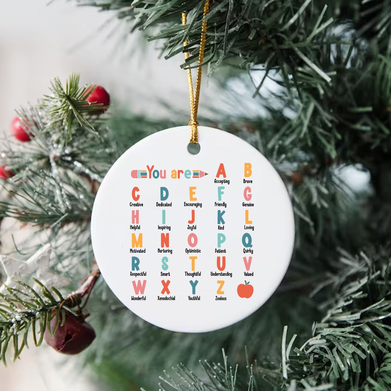 Teacher Ornament, Alphabet Ornament, Christmas Ornament Gifts For Teacher, Teacher Affirmation, Ornament For Teacher, Christmas Teacher Gift
