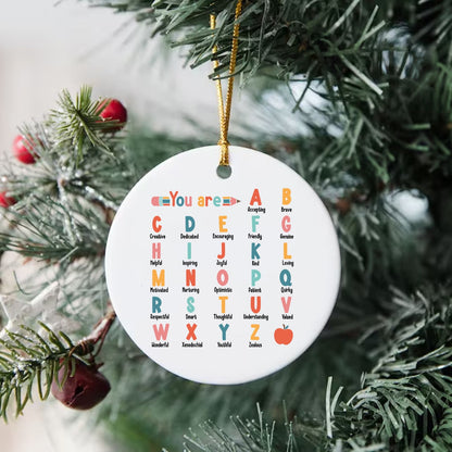 Teacher Ornament, Alphabet Ornament, Christmas Ornament Gifts For Teacher, Teacher Affirmation, Ornament For Teacher, Christmas Teacher Gift