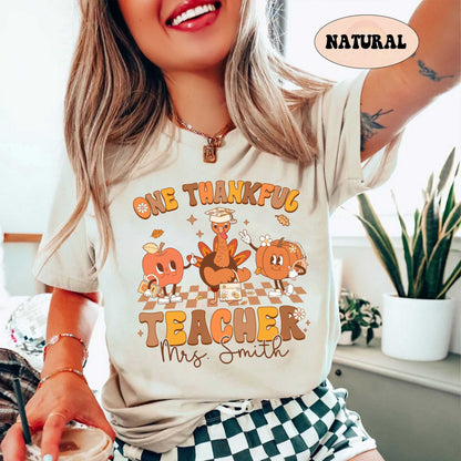Teacher Shirt, One Thankful Teacher Shirt, Teacher Thanksgiving Shirt, Retro Fall Teacher Team Shirt, Pumpkin Teacher, Kindergarten Teacher