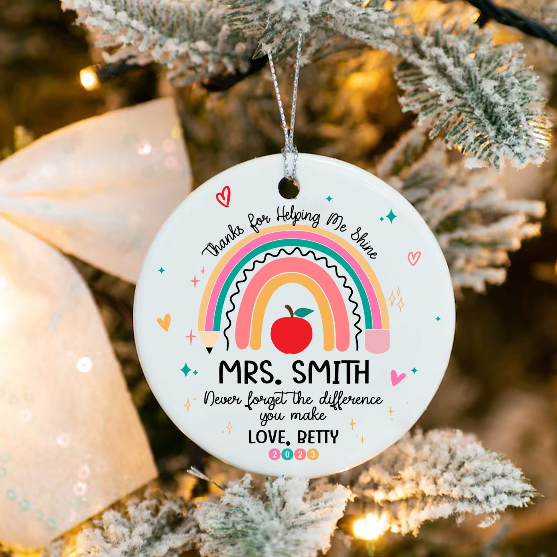Teacher Christmas Ornament, Personalized Thank You Teacher Ornament, Christmas Teacher Gift, Teacher Ornament Gift, Xmas Teacher Decor Gift