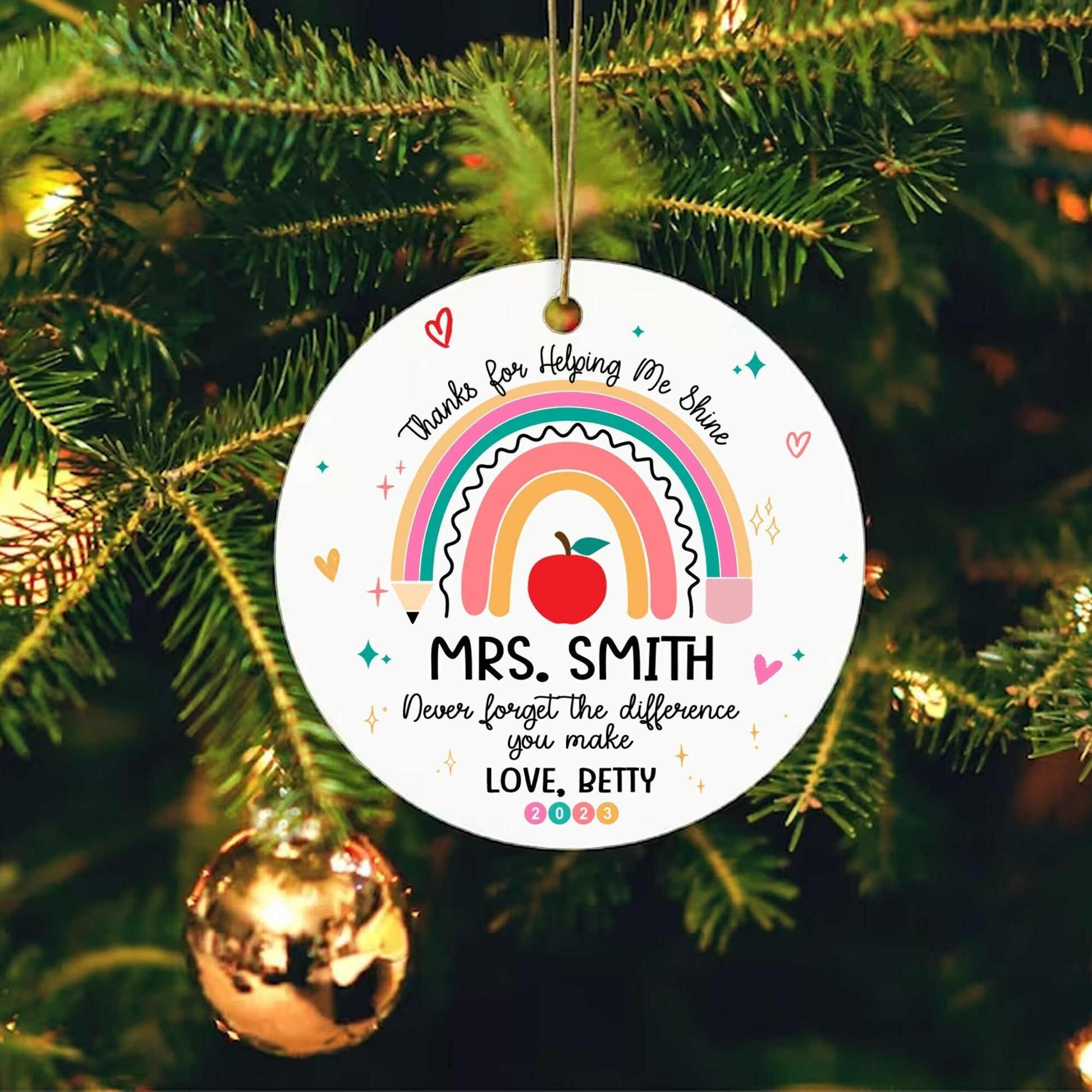 Teacher Christmas Ornament, Personalized Thank You Teacher Ornament, Christmas Teacher Gift, Teacher Ornament Gift, Xmas Teacher Decor Gift