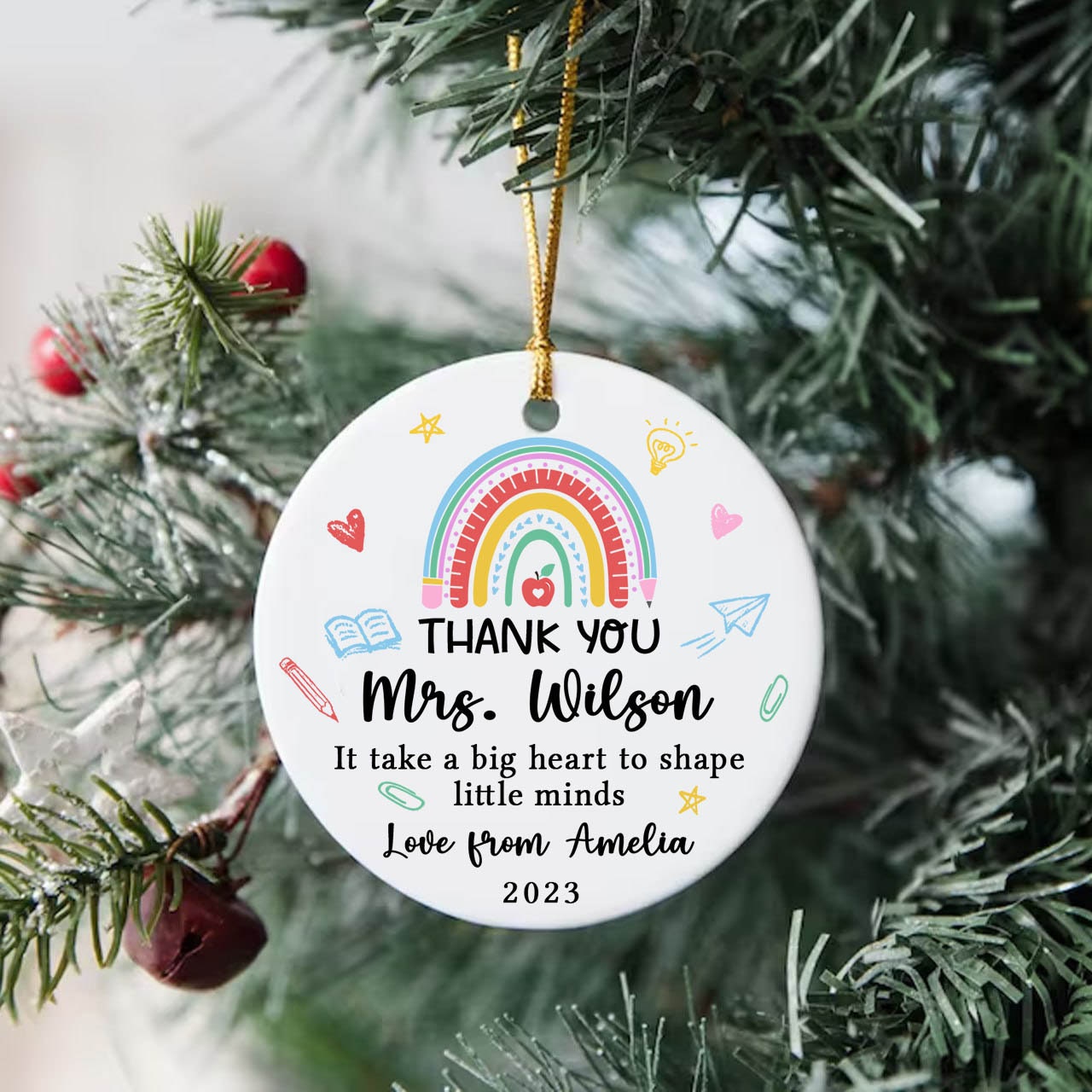 Christmas Teacher Ornament, Personalized Thank You Teacher Ornament, Cute Teacher Christmas Gift, Xmas Teacher Gift, Teacher Ornament Gift