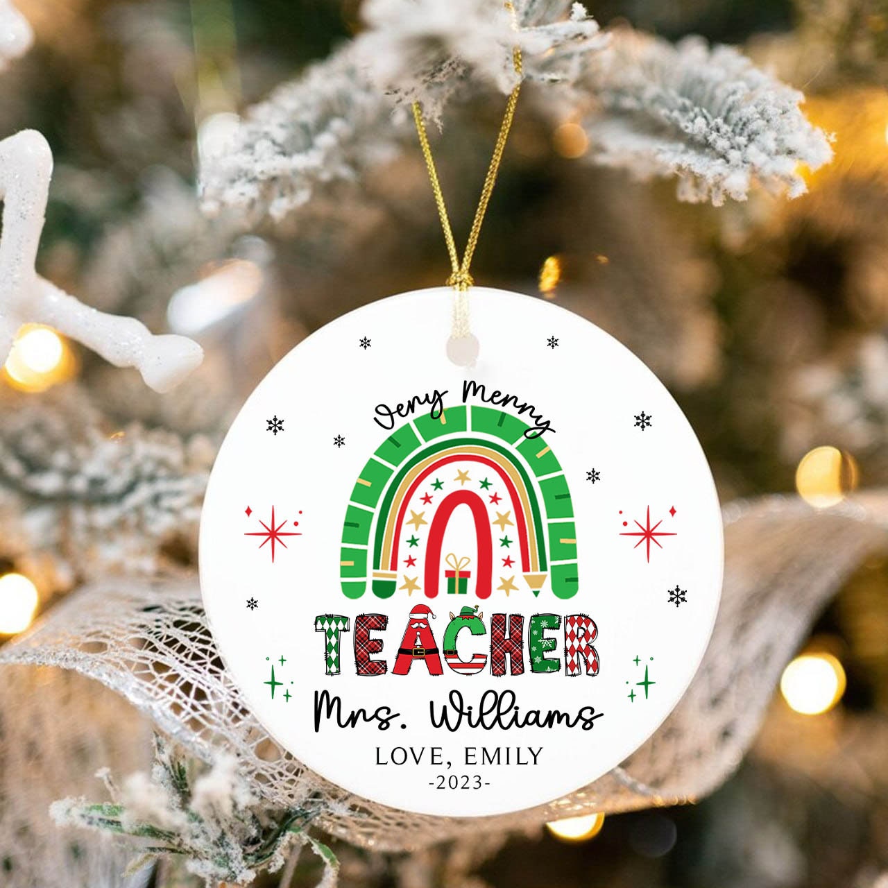 Personalized Christmas Teacher Ornament, Christmas Gifts For Teacher, Merry Teacher Xmas Ornament Gift, Teacher Gifts, Merry Christmas