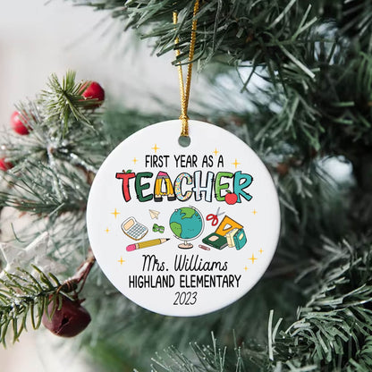First Year As A Teacher Ornament, Personalized Christmas Gifts For Teacher, First Year Teacher Xmas Ornament Gift, Teacher Christmas Gift