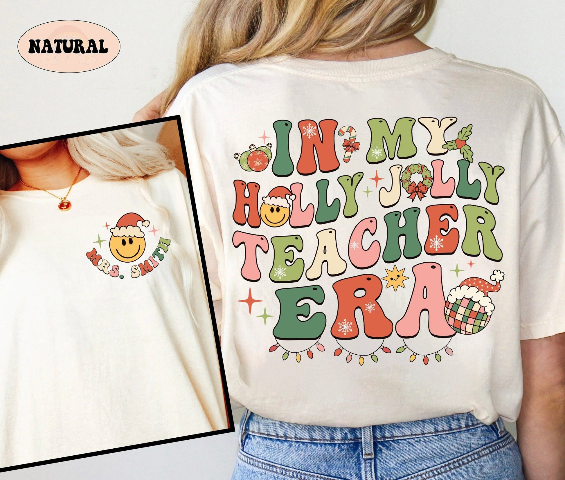 Personalized Teacher Christmas Shirt, Holly Jolly Teacher Shirt, Christmas Teacher Sweatshirt, Kindergarten Teacher, Teacher Christmas Gift