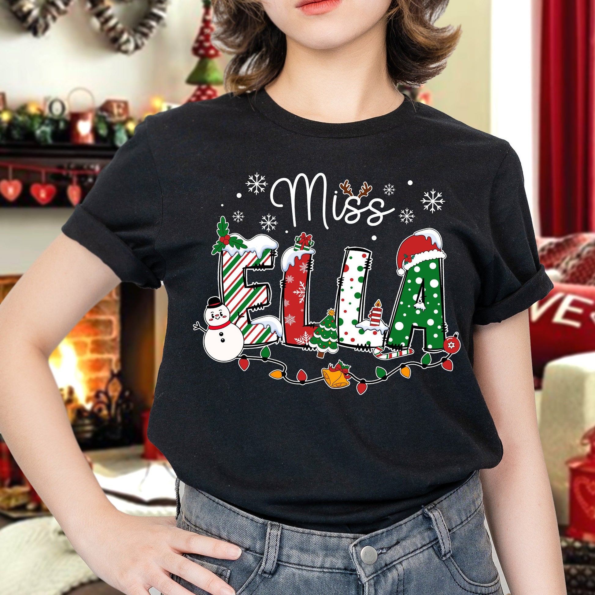 Personalized Christmas Teacher Shirt, Xmas Teacher Name Shirt Custom Teacher Sweatshirt, Teacher Gift, Teacher Santa, Christmas Teacher Gift