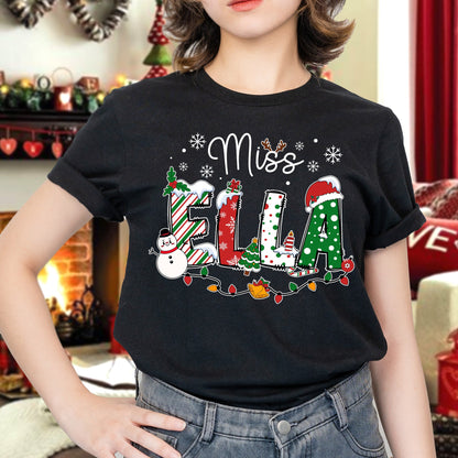 Personalized Christmas Teacher Shirt, Xmas Teacher Name Shirt Custom Teacher Sweatshirt, Teacher Gift, Teacher Santa, Christmas Teacher Gift