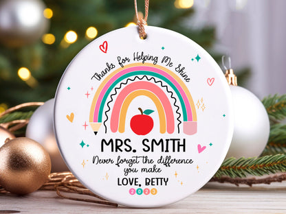 Teacher Christmas Ornament, Personalized Thank You Teacher Ornament, Christmas Teacher Gift, Teacher Ornament Gift, Xmas Teacher Decor Gift