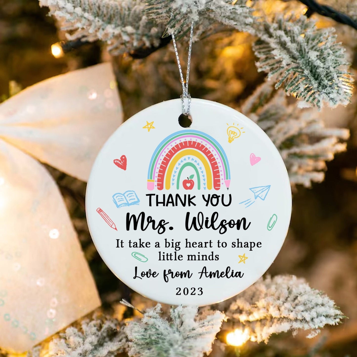 Christmas Teacher Ornament, Personalized Thank You Teacher Ornament, Cute Teacher Christmas Gift, Xmas Teacher Gift, Teacher Ornament Gift