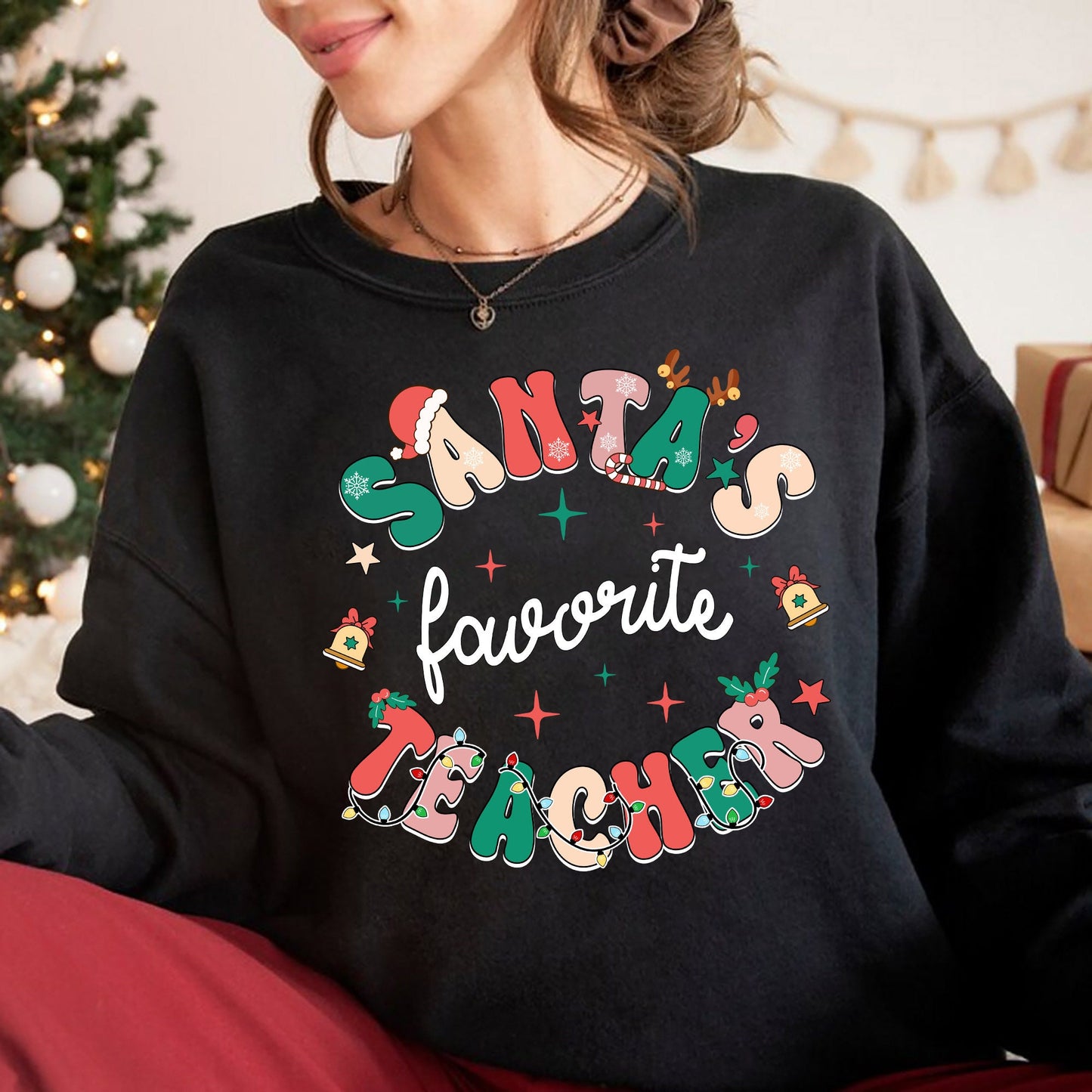 Teacher Christmas Shirt, Santa's Favorite Teacher Shirt, Christmas Teacher Sweatshirt, Christmas Teacher Gift, Kindergarten Teacher Santa