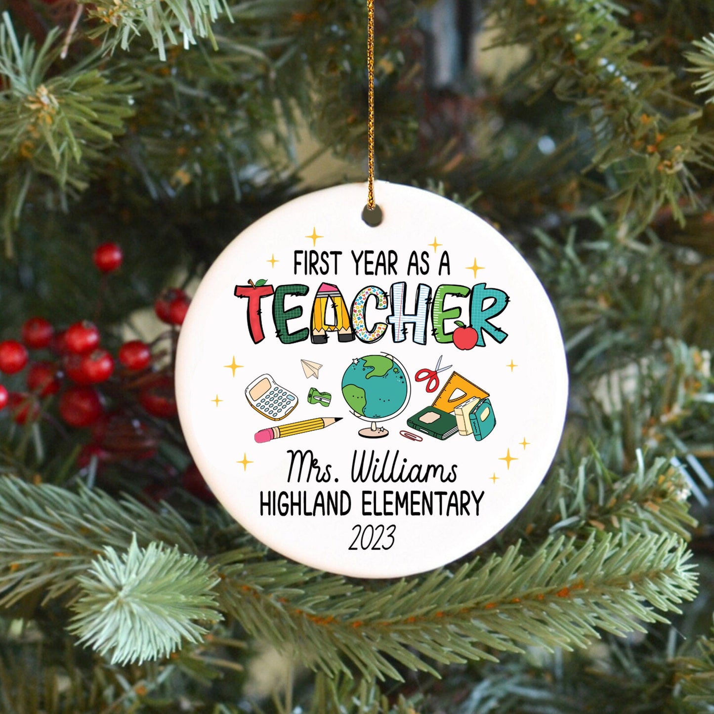 First Year As A Teacher Ornament, Personalized Christmas Gifts For Teacher, First Year Teacher Xmas Ornament Gift, Teacher Christmas Gift