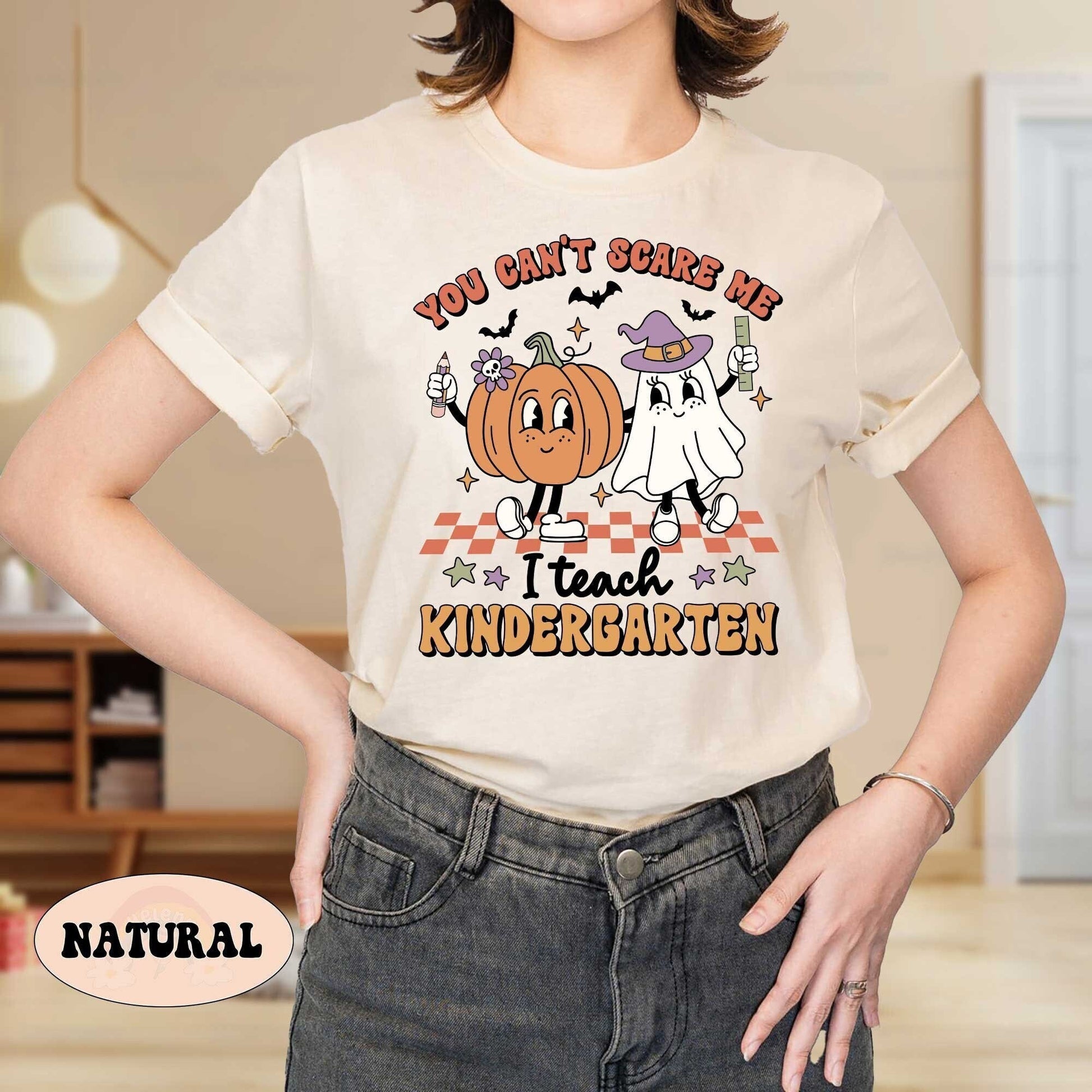 Teacher Halloween Shirt, You Can't Scare Me I'm A Teacher Shirt, Spooky Teacher Shirt, Kindergarten Teacher Shirt, Retro Halloween Teacher