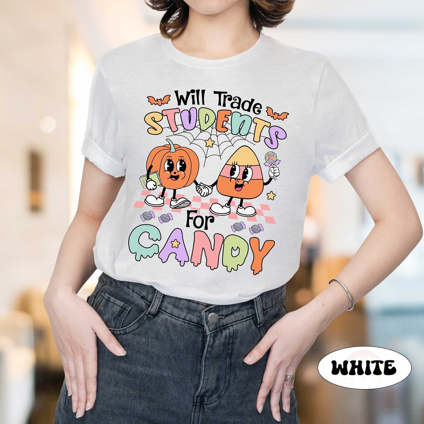 Teacher Halloween Shirt, Will Trade Students For Candy, Spooky Teacher Shirt, Teacher Halloween Gift, Halloween Kindergarten Teacher Shirt