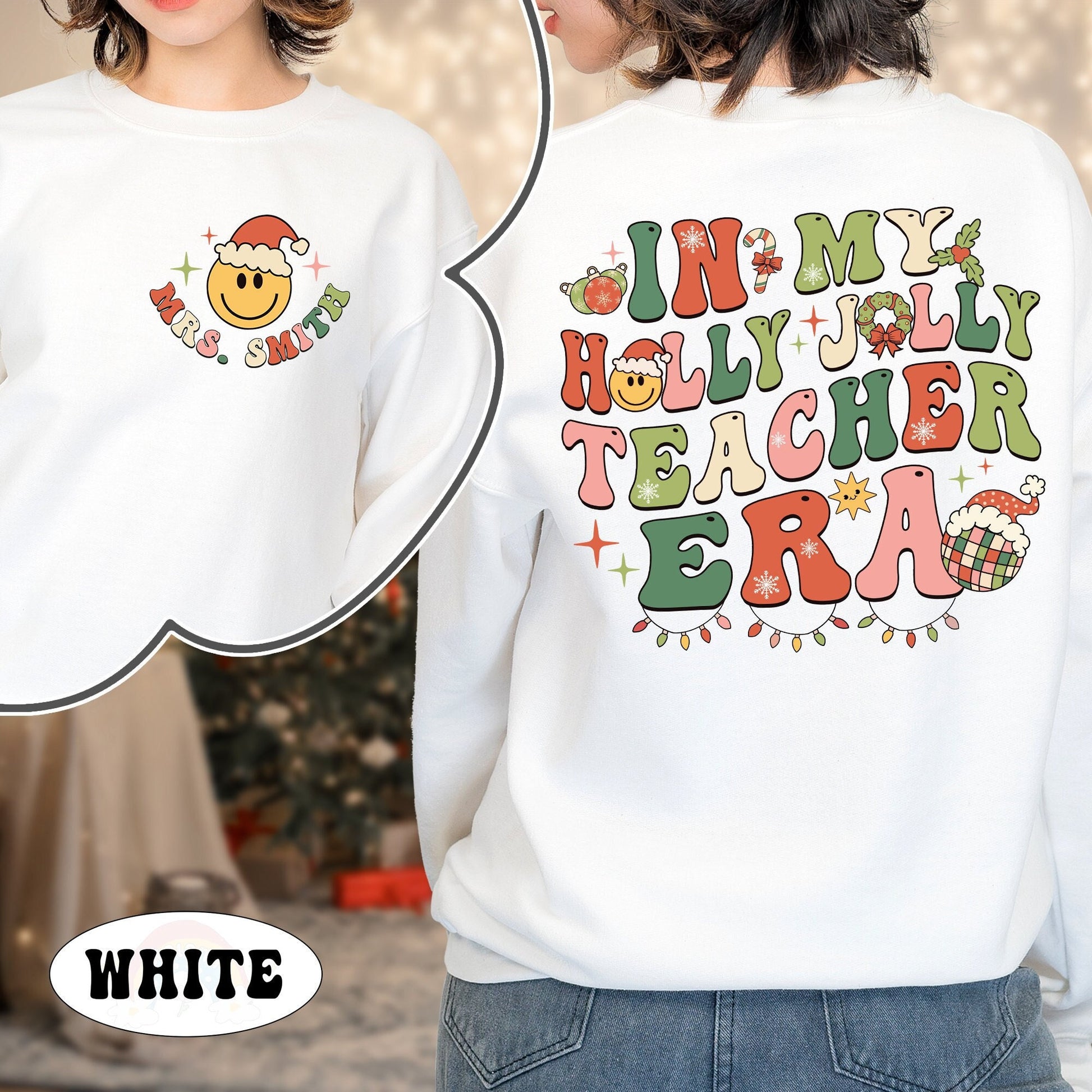 Personalized Teacher Christmas Shirt, Holly Jolly Teacher Shirt, Christmas Teacher Sweatshirt, Kindergarten Teacher, Teacher Christmas Gift