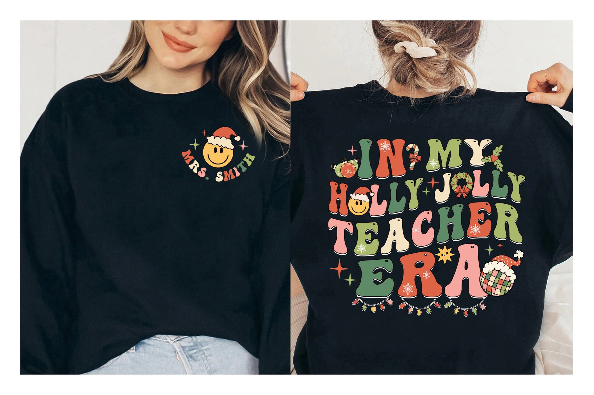 Personalized Teacher Christmas Shirt, Holly Jolly Teacher Shirt, Christmas Teacher Sweatshirt, Kindergarten Teacher, Teacher Christmas Gift