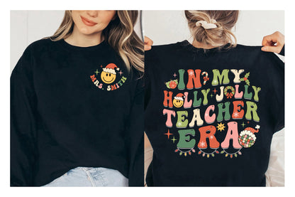 Personalized Teacher Christmas Shirt, Holly Jolly Teacher Shirt, Christmas Teacher Sweatshirt, Kindergarten Teacher, Teacher Christmas Gift