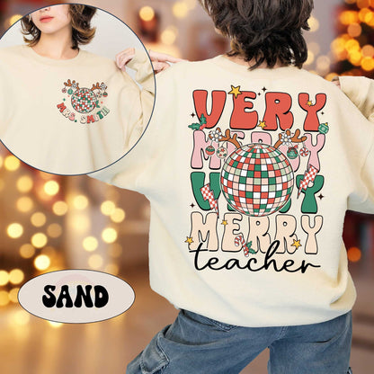 Teacher Christmas Shirt, Retro Very Merry Teacher Sweatshirt, Tis The Season, Christmas Teacher Shirt, Kindergarten Teacher Christmas Gift