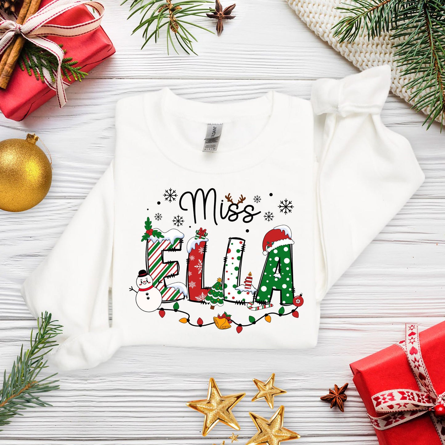 Personalized Christmas Teacher Shirt, Xmas Teacher Name Shirt Custom Teacher Sweatshirt, Teacher Gift, Teacher Santa, Christmas Teacher Gift