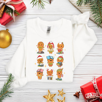 Christmas Teacher Reading Book Shirt, Gingerbread Man Teacher Christmas Sweatshirt, Cute Book Lovers Christmas Gift, Teacher Christmas Gift