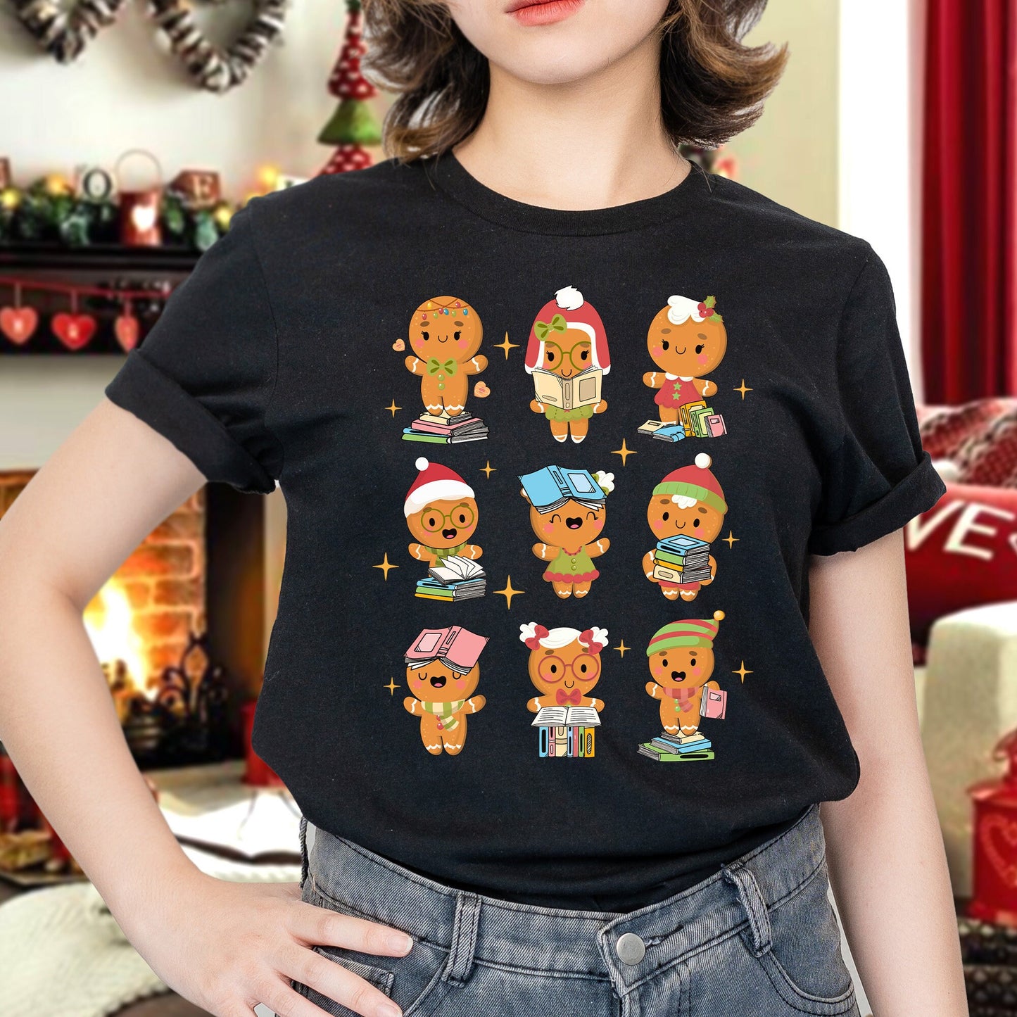 Christmas Teacher Reading Book Shirt, Gingerbread Man Teacher Christmas Sweatshirt, Cute Book Lovers Christmas Gift, Teacher Christmas Gift