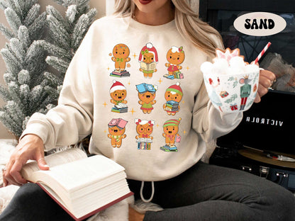 Christmas Teacher Reading Book Shirt, Gingerbread Man Teacher Christmas Sweatshirt, Cute Book Lovers Christmas Gift, Teacher Christmas Gift