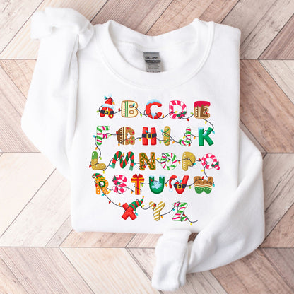 Teacher Christmas Shirt, Cute Christmas Alphabet Shirt, Kindergarten Teacher Alphabet, Christmas Teacher Sweatshirt, Teacher Christmas Gift
