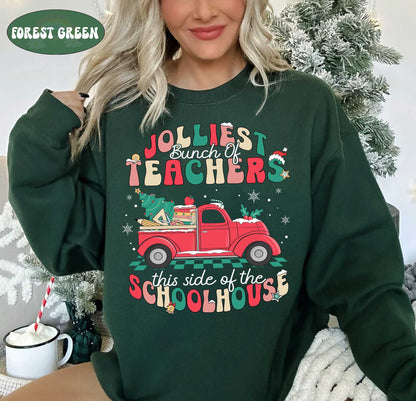 Teacher Christmas Shirt Jolliest Bunch Of Teacher, Christmas Teacher Sweatshirt, Kindergarten Teacher, Funny Teacher, Teacher Christmas Gift