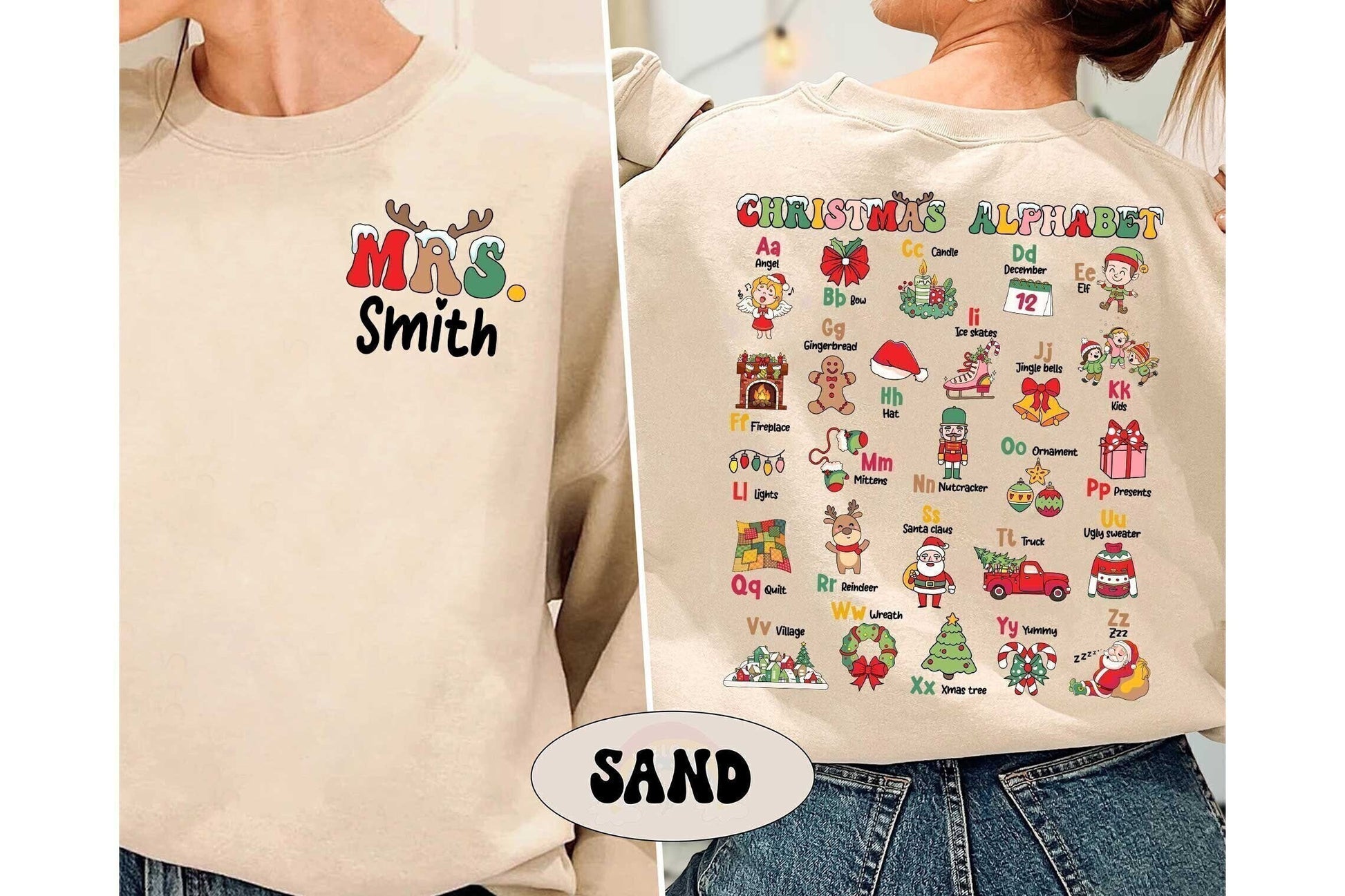 Teacher Christmas Shirt, Teacher Christmas Alphabet, Christmas Teacher Sweatshirt, Kindergarten Teacher Alphabet, Teacher Christmas Gift