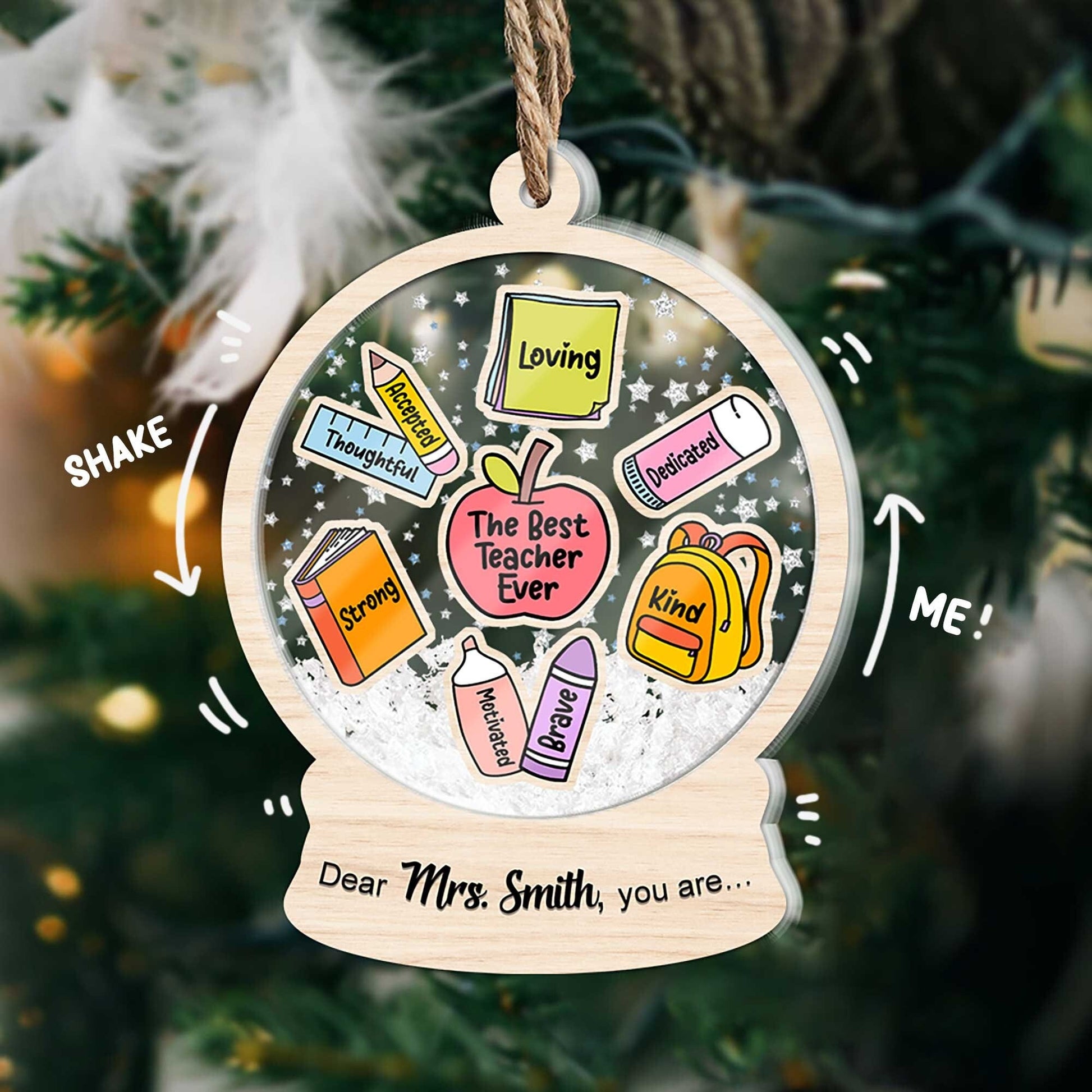 Teacher Christmas Shaker Ornament, Thank You Teacher Ornament Gifts, Personalized Teacher Christmas Gift, Teacher Appreciation Gift Keepsake