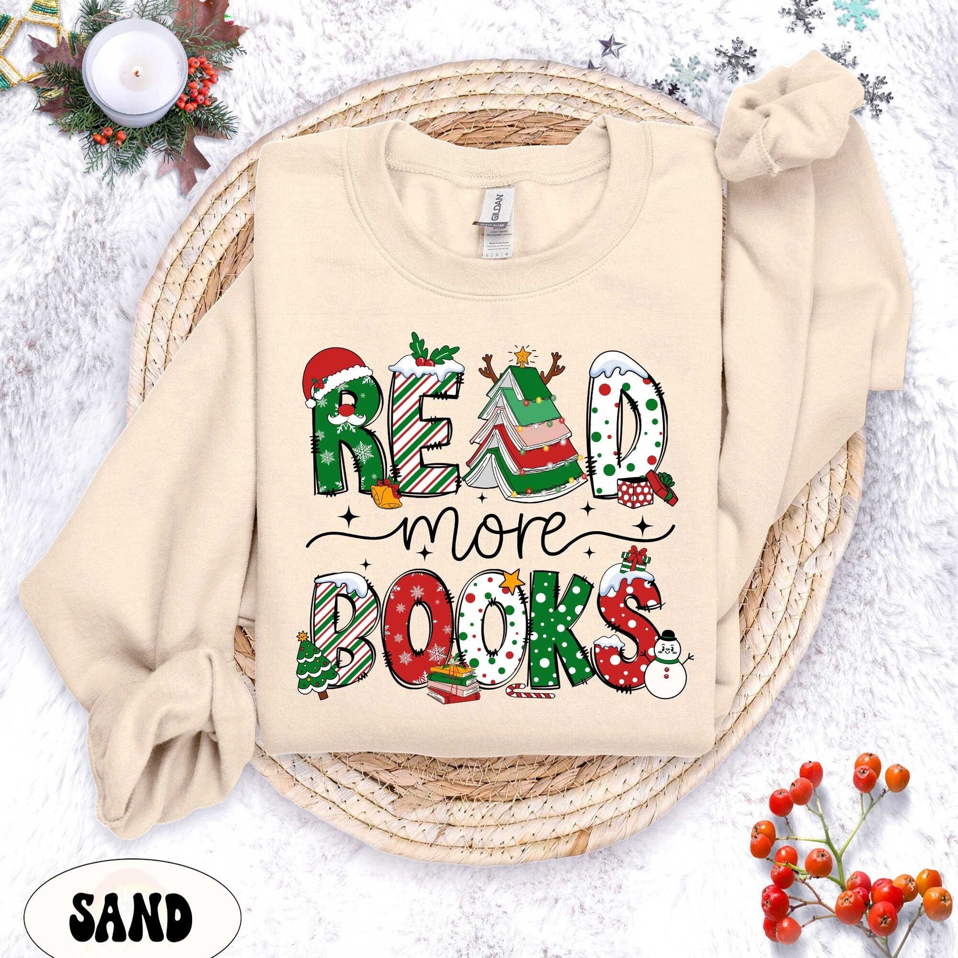 Christmas Reading Book Shirt, Read More Books Teacher Christmas Sweatshirt, Book Lovers Xmas Gift, Librarian Gift, Teacher Christmas Gift