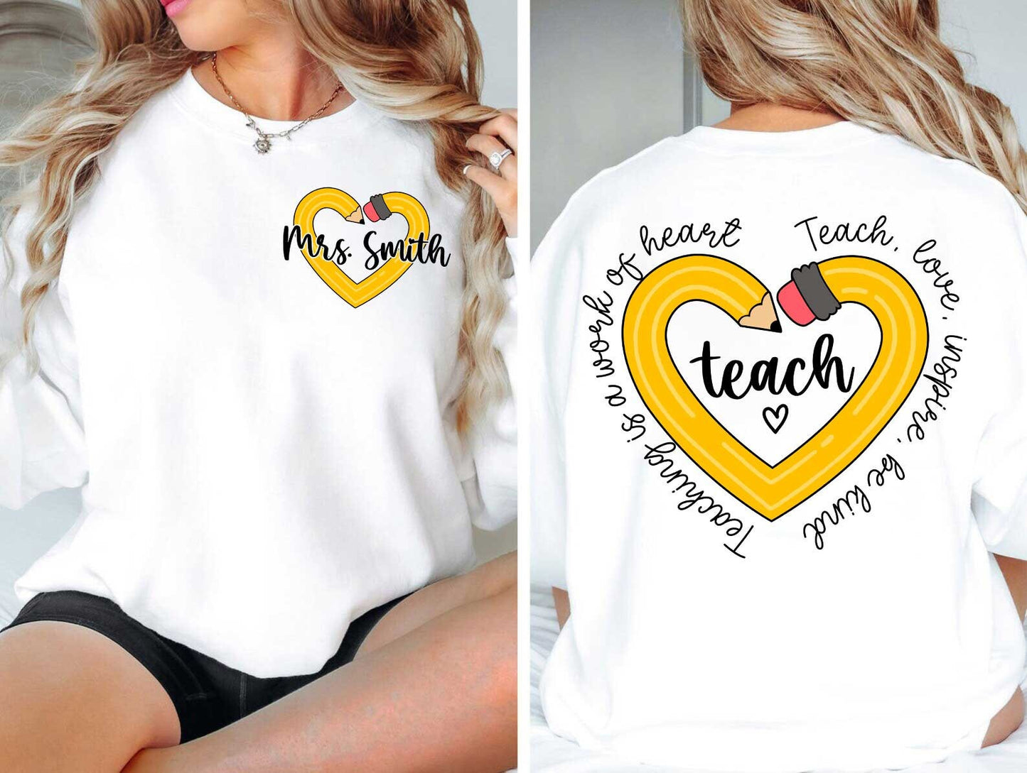 Teacher Shirt, Teaching Is A Work Of Heart, Teacher Life Shirt, Custom Teacher Pencil Shirt, Kindergarten Teacher, Teacher Appreciation Gift