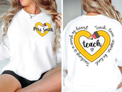 Teacher Shirt, Teaching Is A Work Of Heart, Teacher Life Shirt, Custom Teacher Pencil Shirt, Kindergarten Teacher, Teacher Appreciation Gift