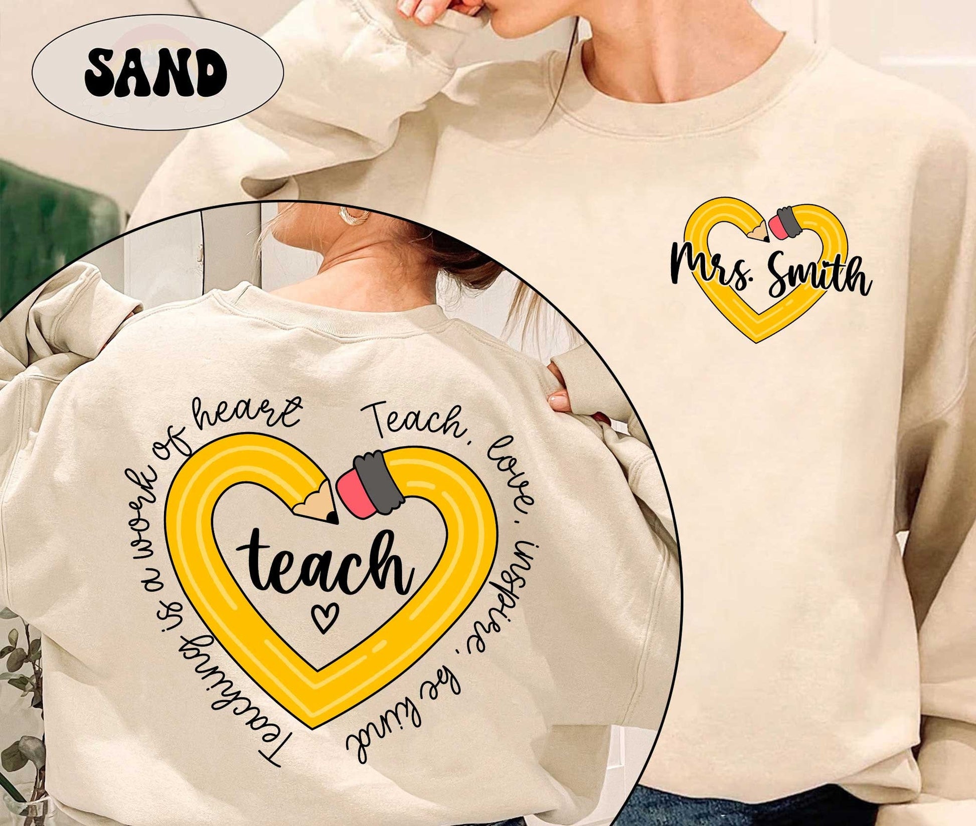 Teacher Shirt, Teaching Is A Work Of Heart, Teacher Life Shirt, Custom Teacher Pencil Shirt, Kindergarten Teacher, Teacher Appreciation Gift