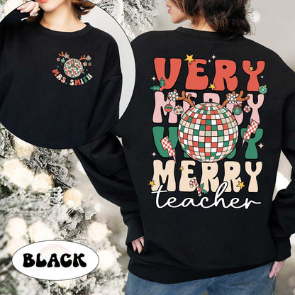 Teacher Christmas Shirt, Retro Very Merry Teacher Sweatshirt, Tis The Season, Christmas Teacher Shirt, Kindergarten Teacher Christmas Gift