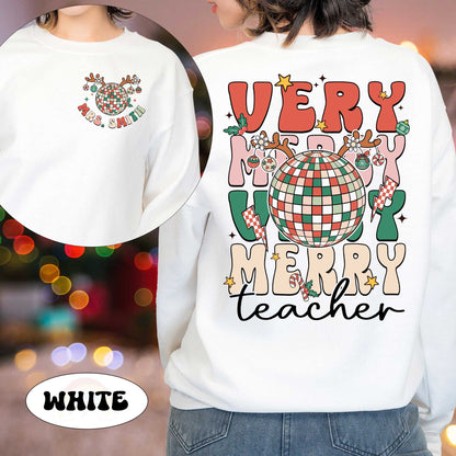 Teacher Christmas Shirt, Retro Very Merry Teacher Sweatshirt, Tis The Season, Christmas Teacher Shirt, Kindergarten Teacher Christmas Gift