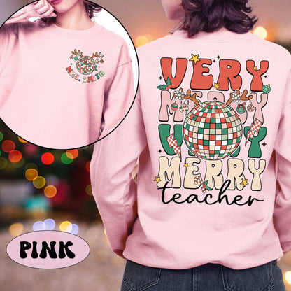 Teacher Christmas Shirt, Retro Very Merry Teacher Sweatshirt, Tis The Season, Christmas Teacher Shirt, Kindergarten Teacher Christmas Gift