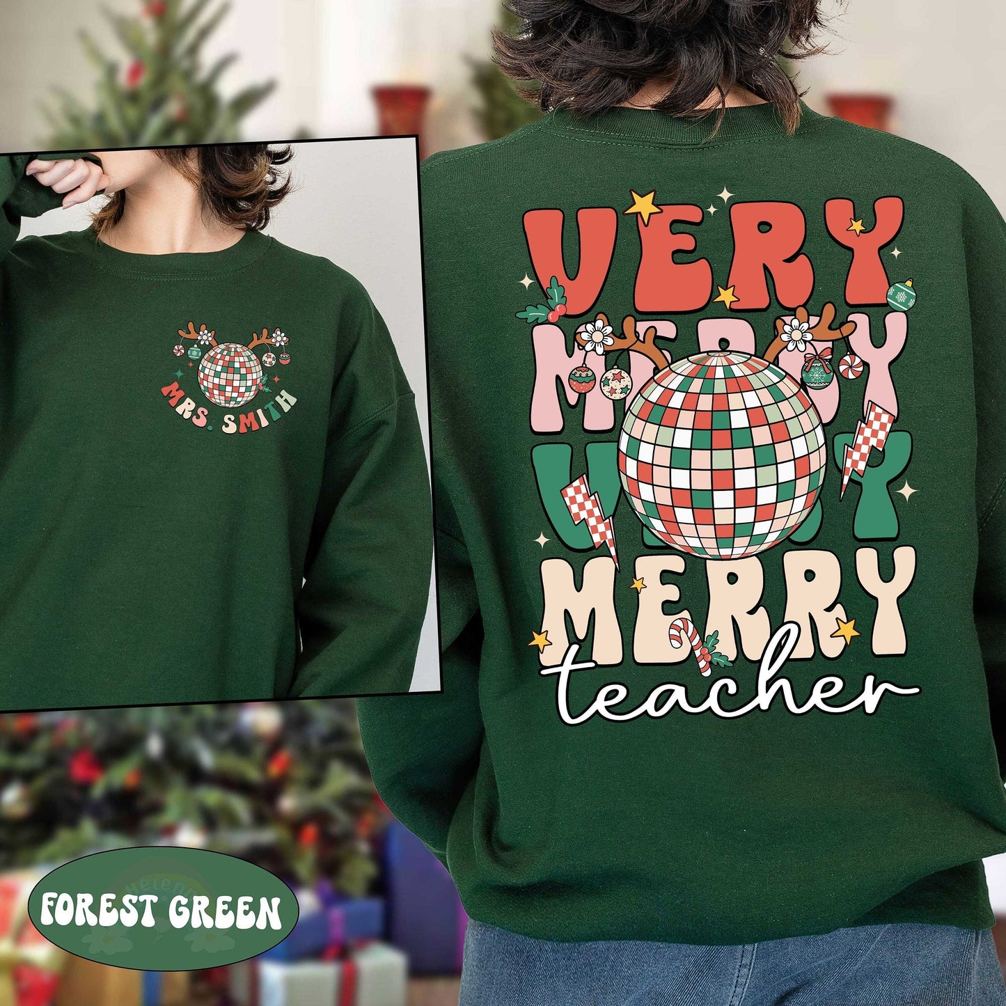 Teacher Christmas Shirt, Retro Very Merry Teacher Sweatshirt, Tis The Season, Christmas Teacher Shirt, Kindergarten Teacher Christmas Gift
