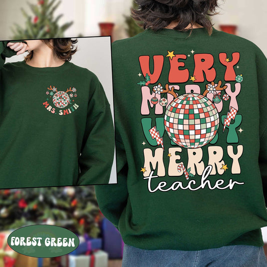 Teacher Christmas Shirt, Retro Very Merry Teacher Sweatshirt, Tis The Season, Christmas Teacher Shirt, Kindergarten Teacher Christmas Gift